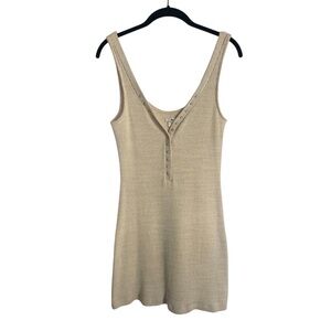 Amuse Society Womens L Rib Knit Oatmeal Beige Tan Tank Dress Bodycon Stretch
